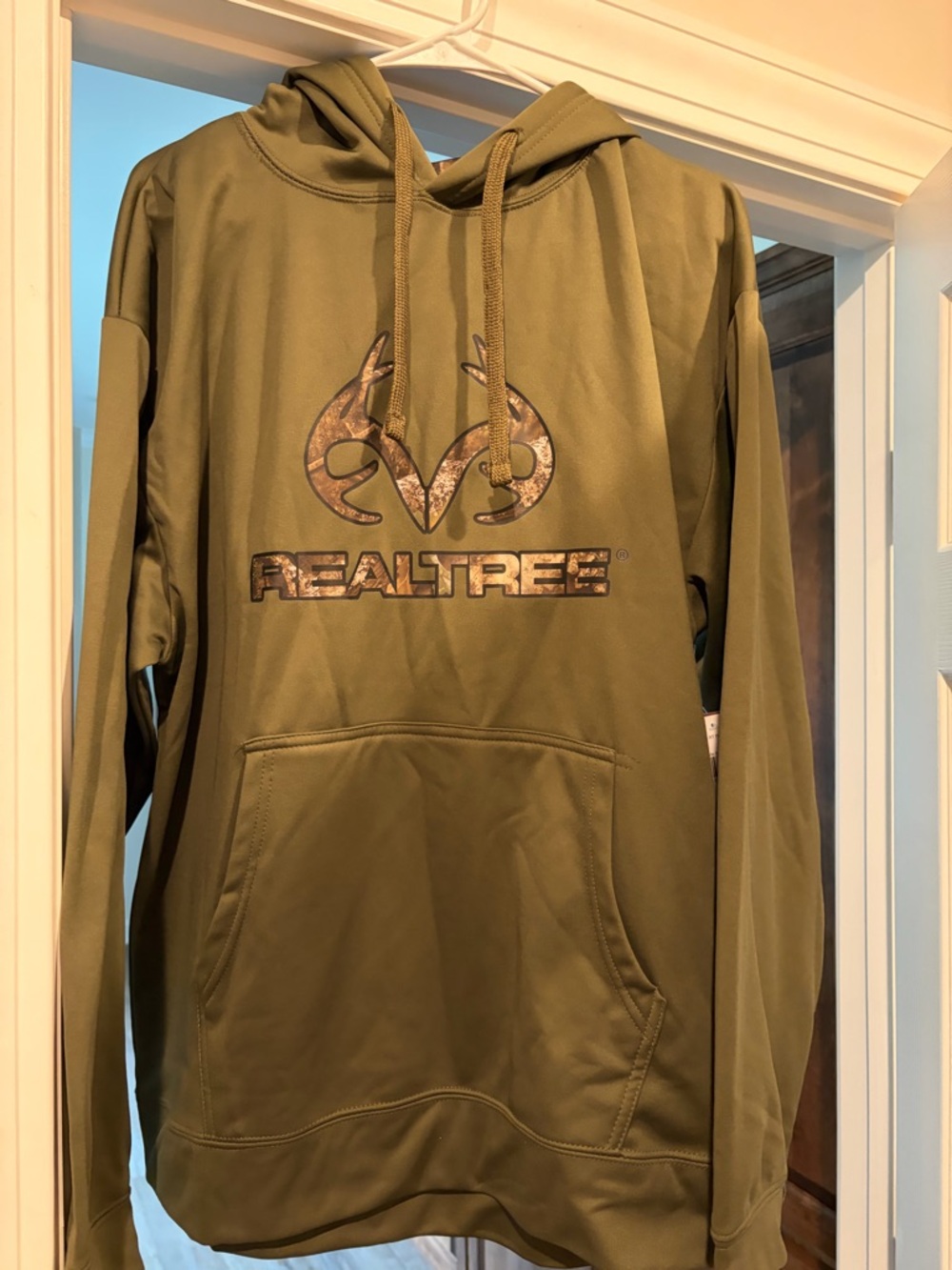 Realtree Olive Green Men's Crewneck Hoodie with Camo Logo